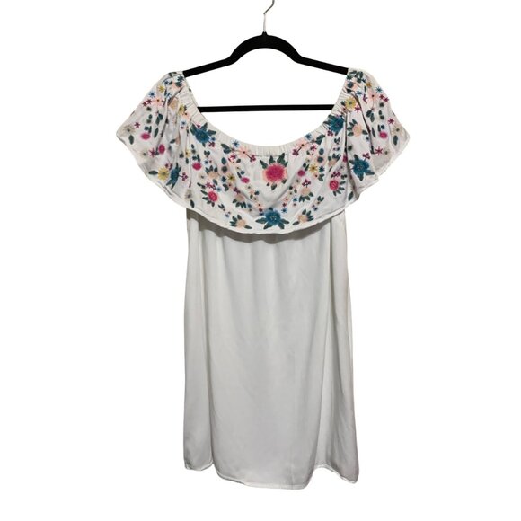 Sugar+Lips Dress White Off-Shoulder Floral Embroidery Size L Coastal Cowgirl - Picture 7 of 12